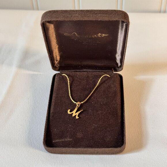 Vintage Letter Initial M Accents By Hallmark Cards Necklace 16" Gold Plate w Box - Picture 1 of 7